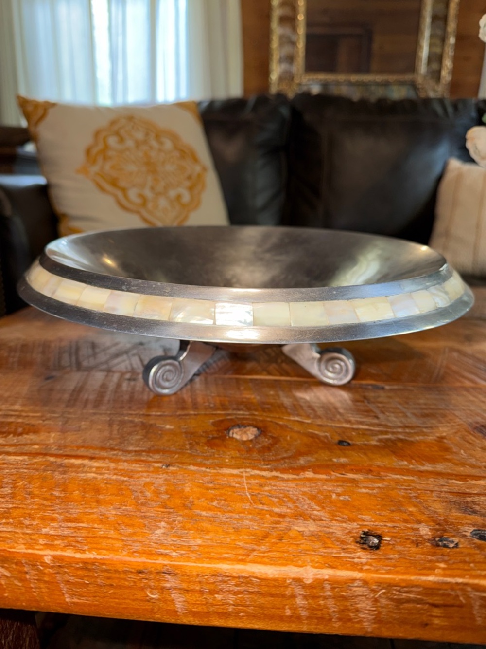 Modern Silver Decorative Bowl with Mother-of-Pearl Inlay - Picture 2 of 4